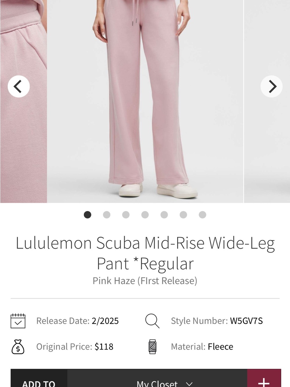 lululemon athletica Scuba Wide-Leg Pants in Pink Haze XL